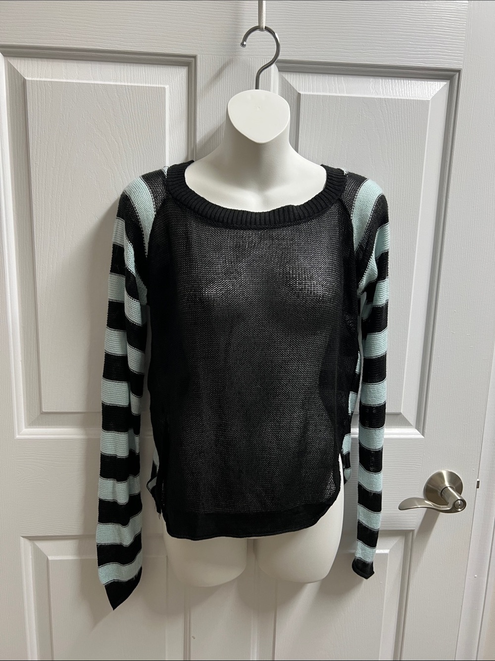 Absolutely Black Sweater Light Blue Striped xs 536 see through